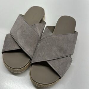 Vince Villaire Sandals Shoes Criss Cross Suede Espadrille Slides Gray Tan Size 9